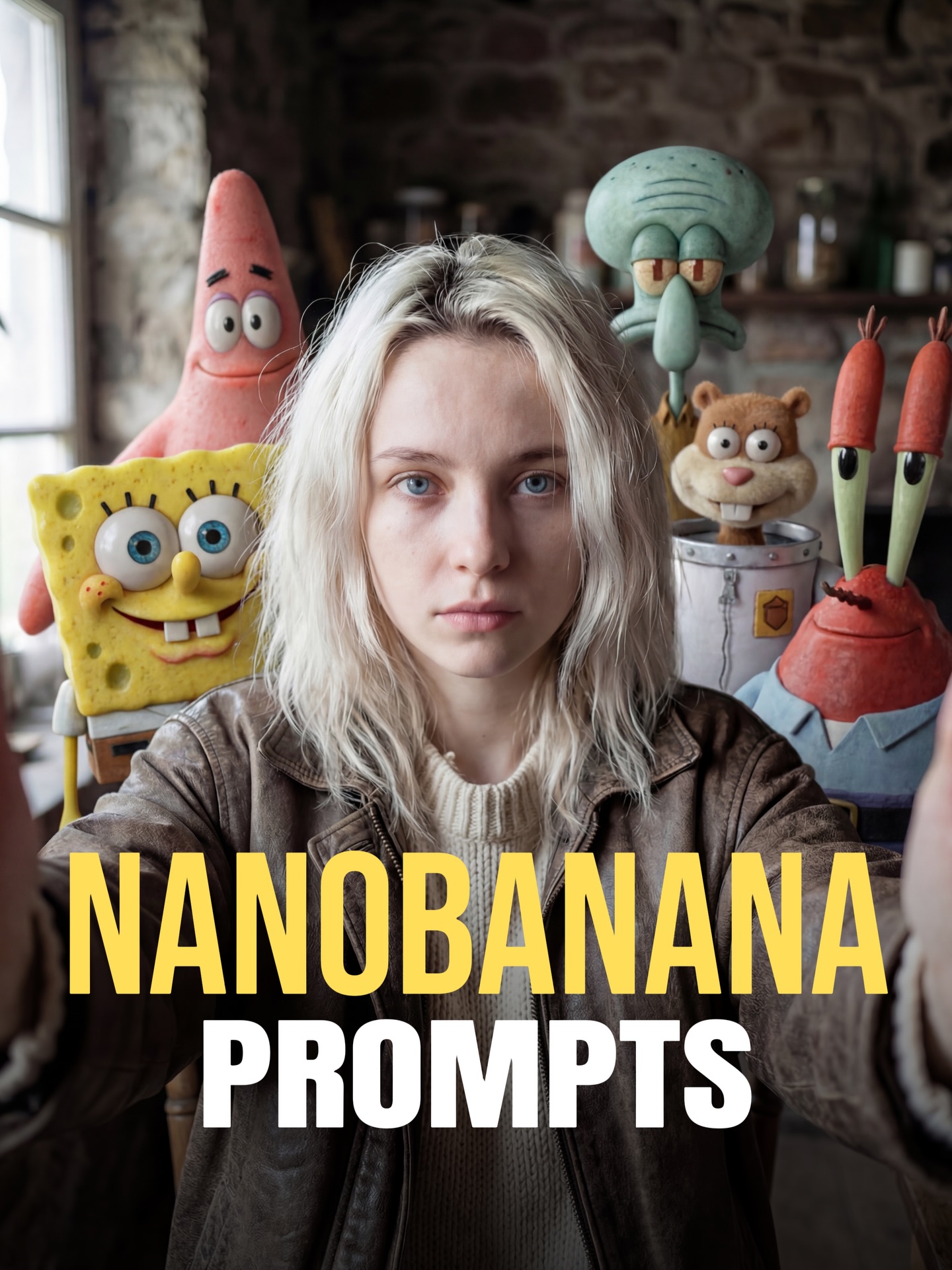 Text to Image AI template preview - Nanobanana Spongebob puppet cover AI art