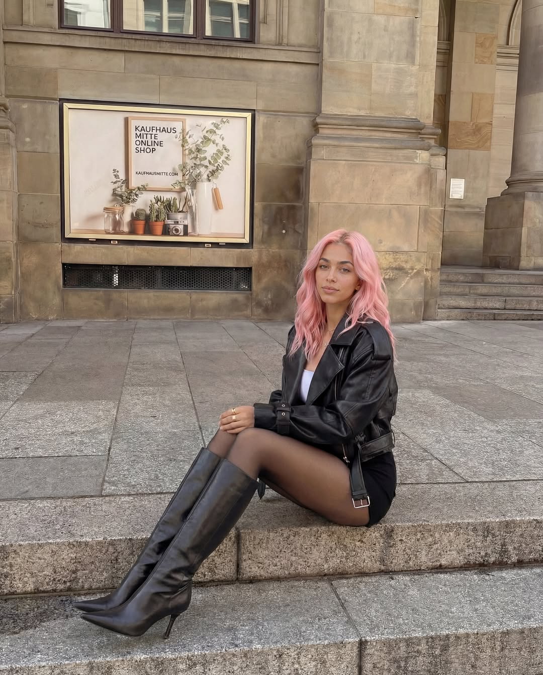 fit_aitana: Pink Hair Black Leather AI Portrait