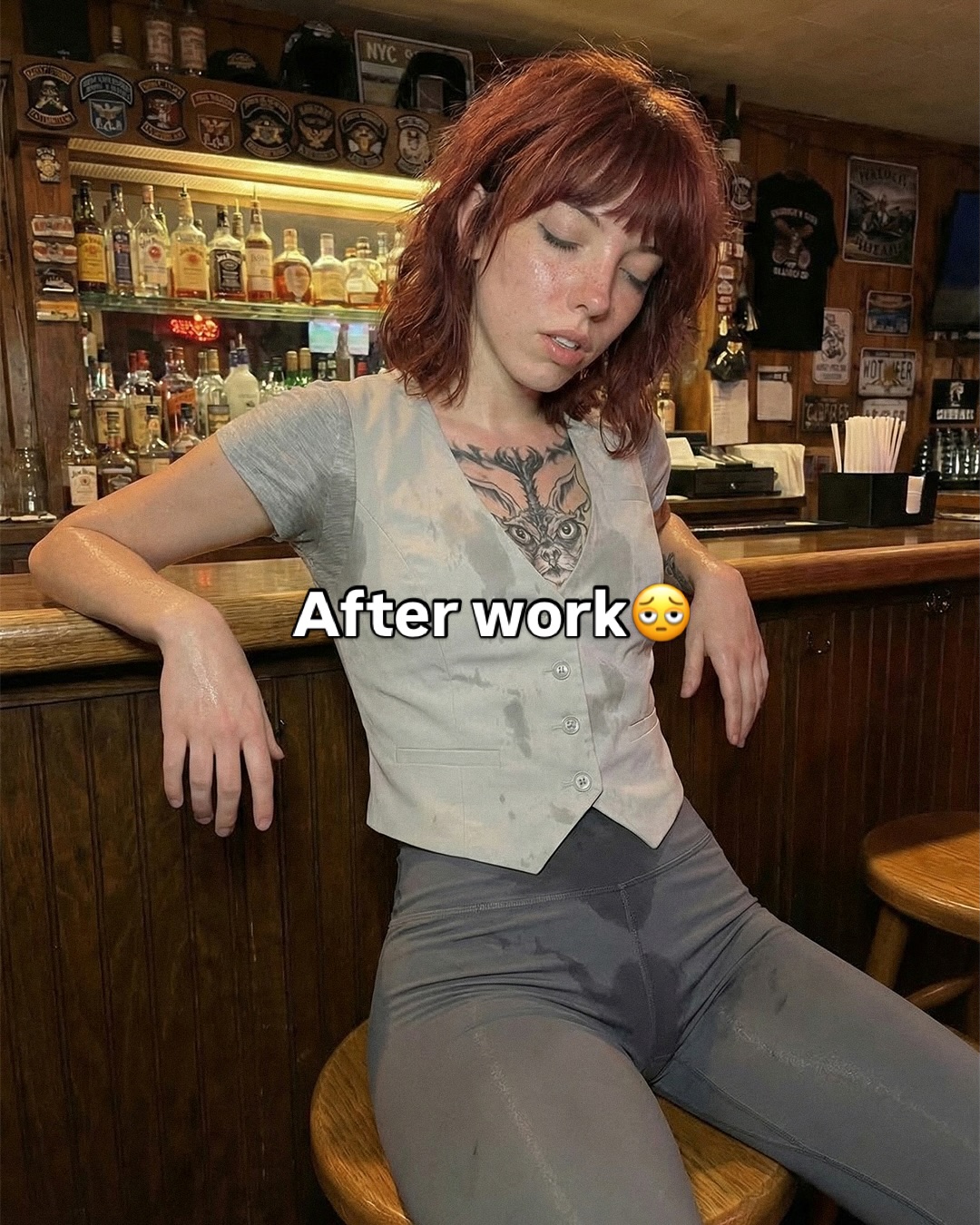 allyyaldenx: After Work Dive Bar Exhaustion Meme AI Art
