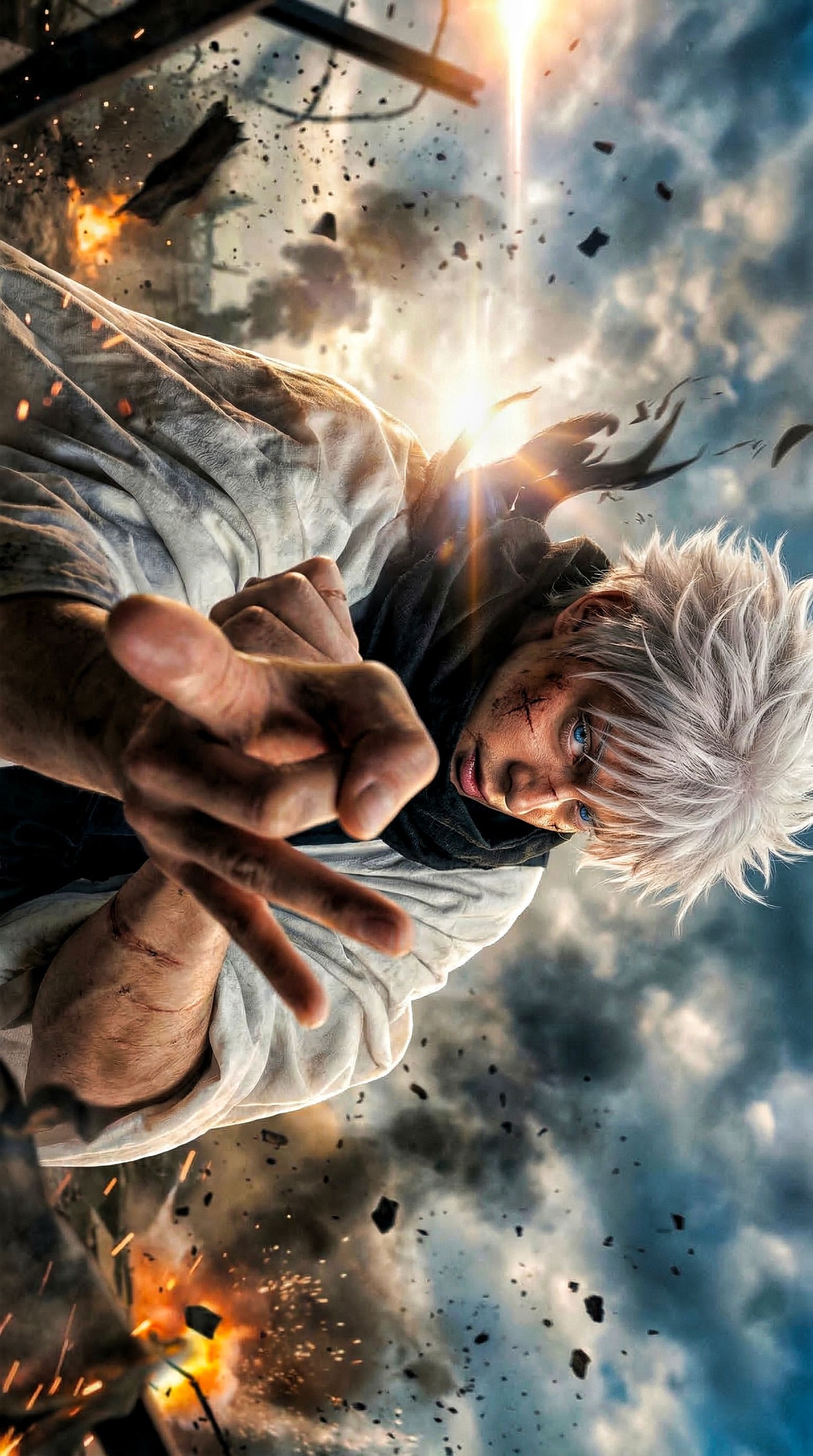 cyborg.digitalart: Explosive White Hair Anime Action AI Portrait