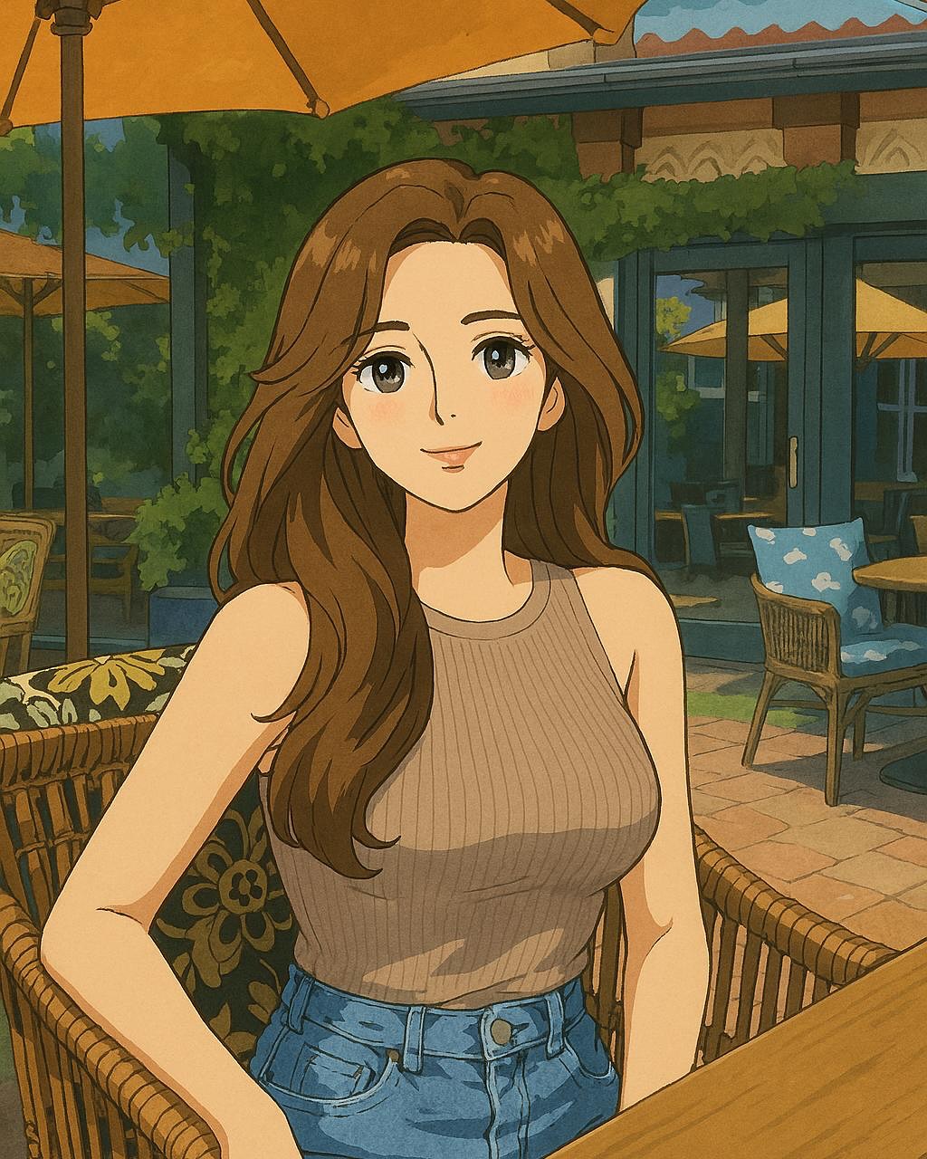 AI Generated Cartoon Images template preview - anime cafe girl AI art