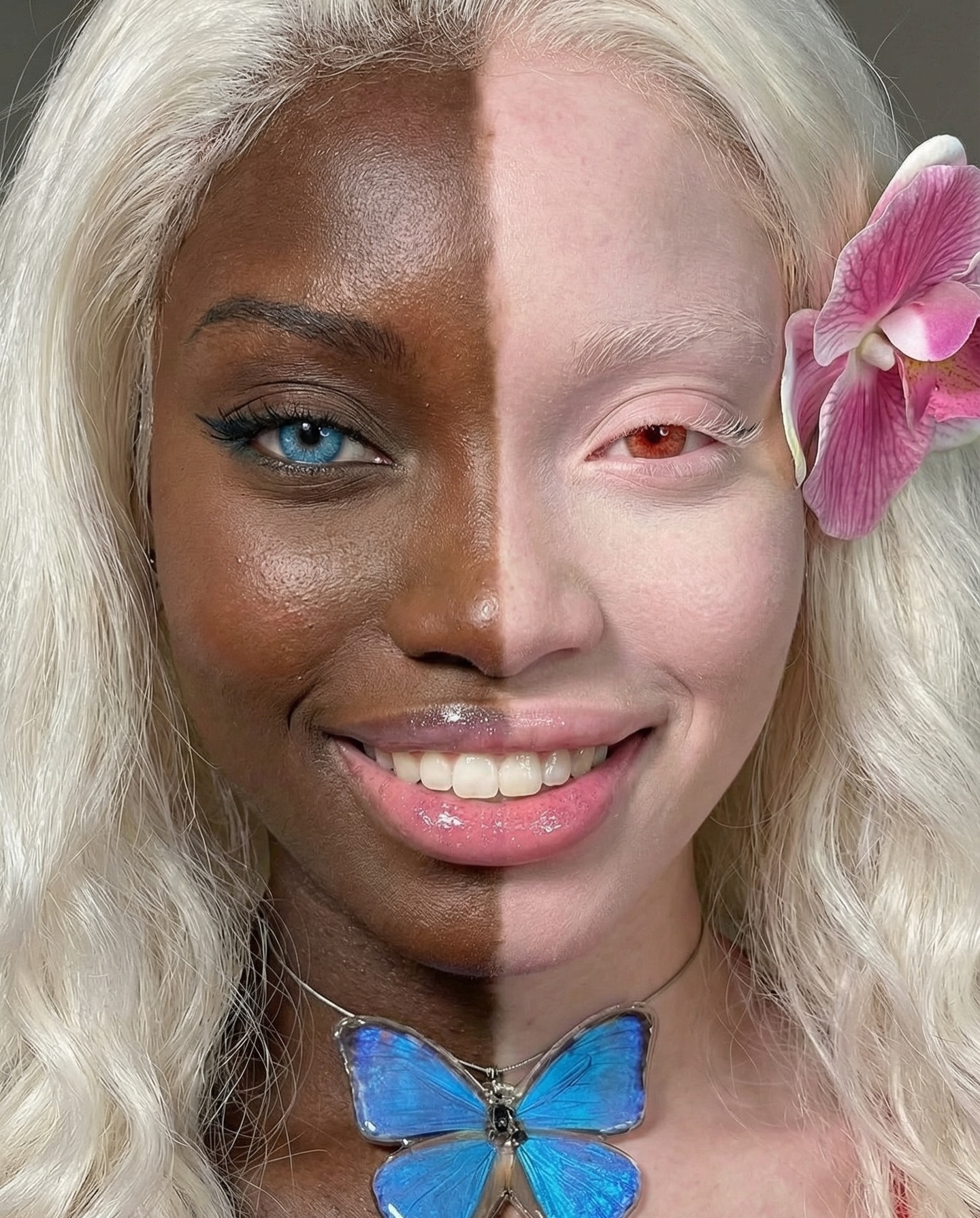 Split Face Butterfly Beauty Portrait AI Portrait