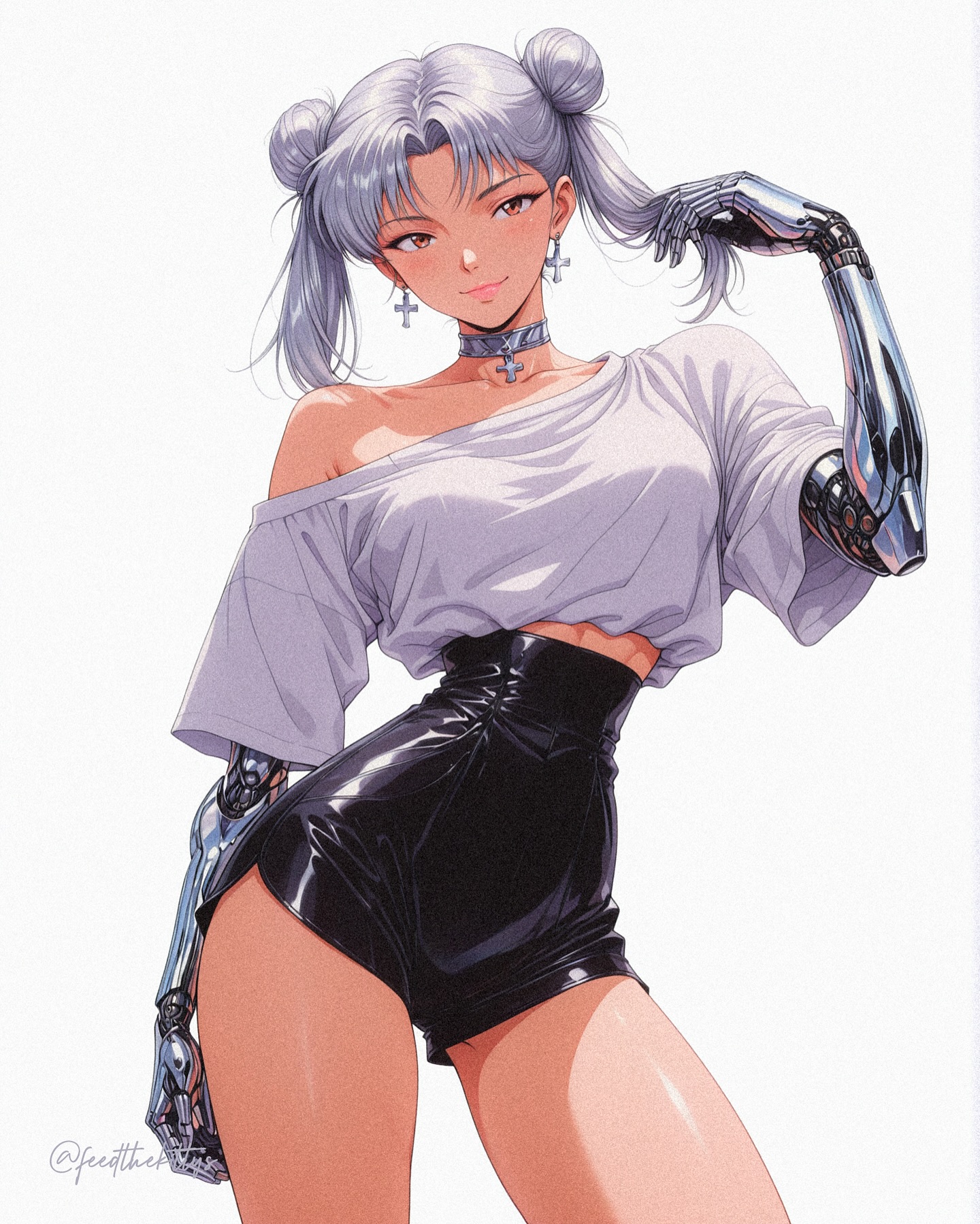 feedthekittys: Silver Haired Cyborg Anime Poster AI Art
