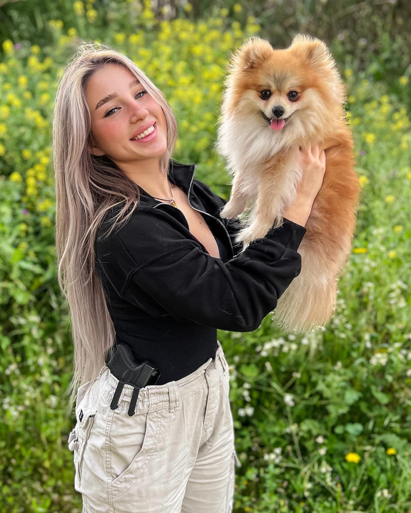 AI Dog Meme template preview - spring field pomeranian AI portrait