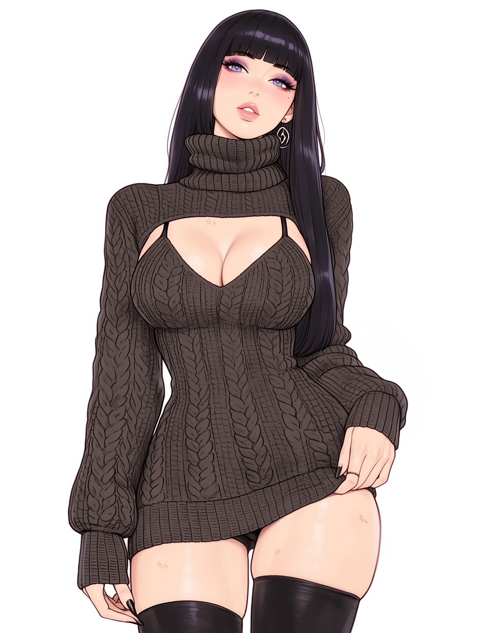 Jenn🌸: Cable-Knit Sweater Dress Anime Portrait Thigh High Photo