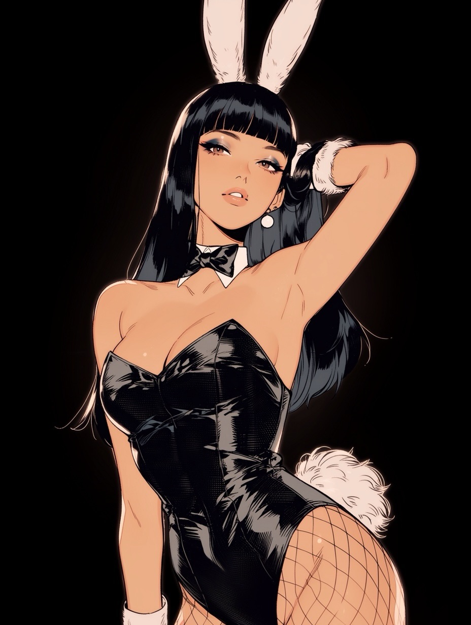 Jenn🌸: Black Bunny Suit Anime Portrait Glossy Pinup Photo