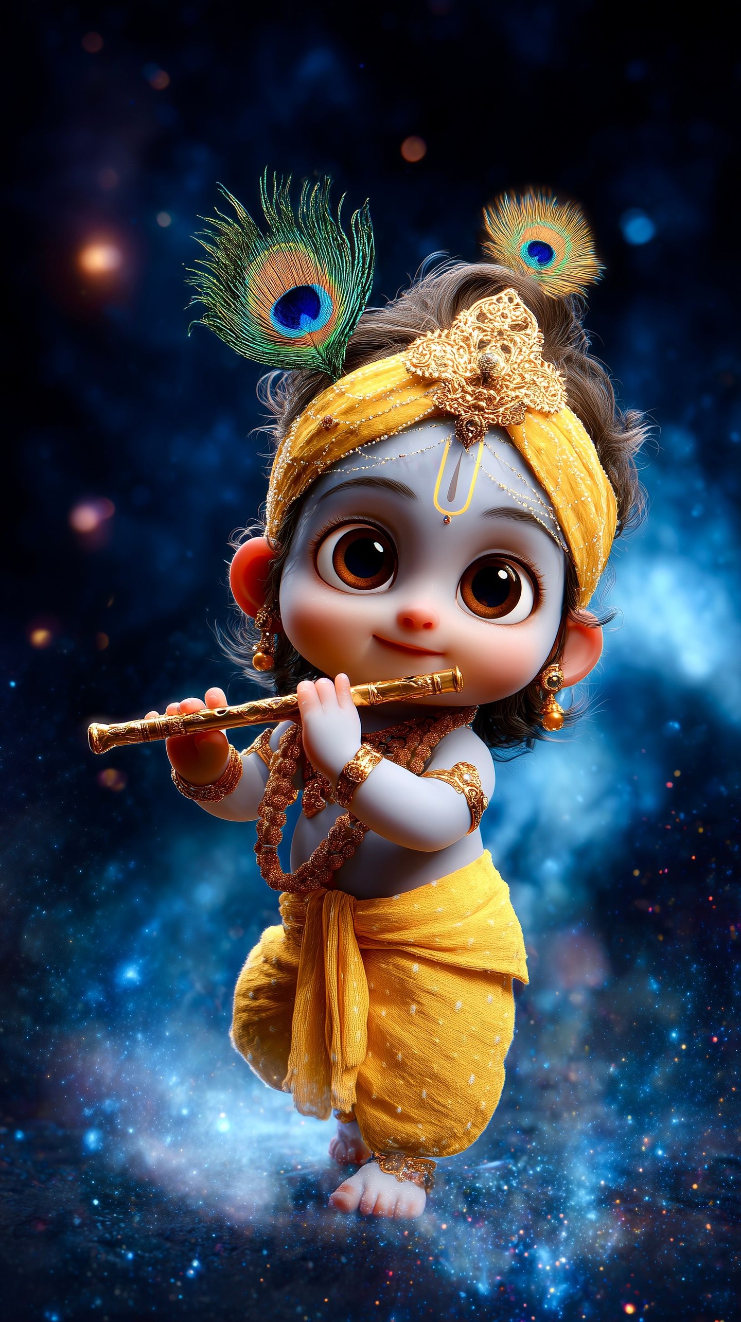 Baby Krishna Flute Cosmic Blue Wallpaper
