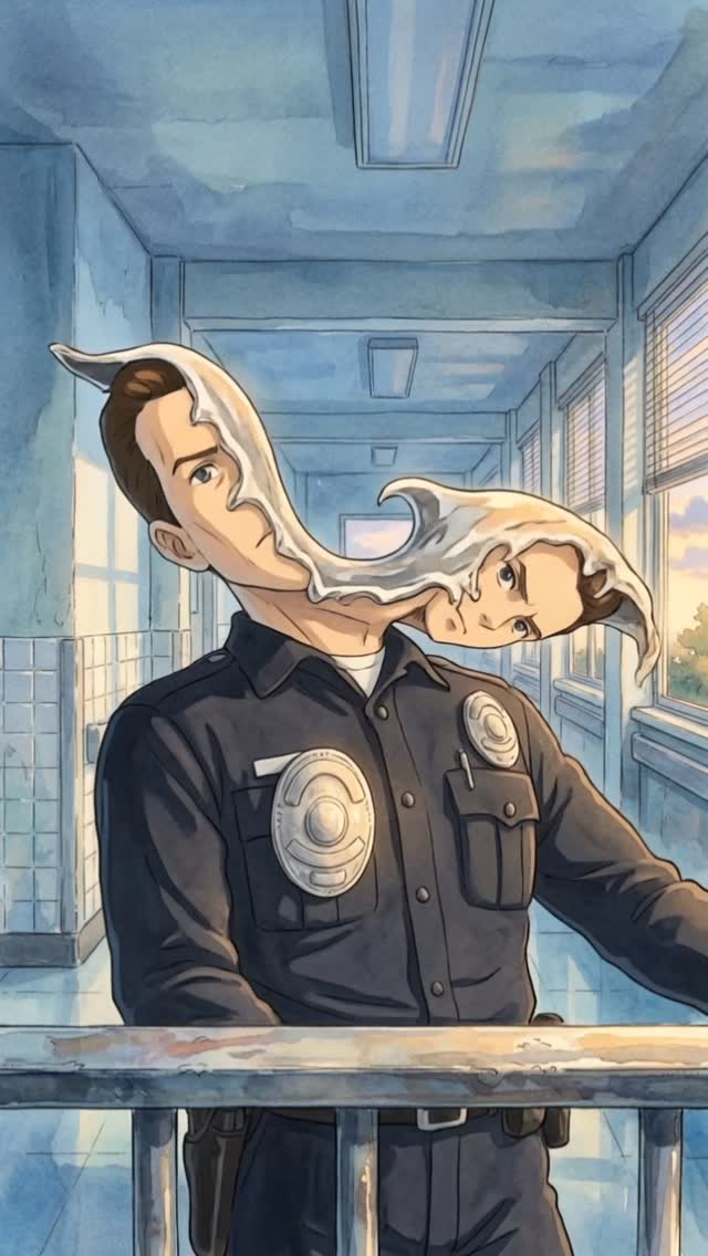 s1mple.ai: Surreal Liquid Head Police Officer AI Art