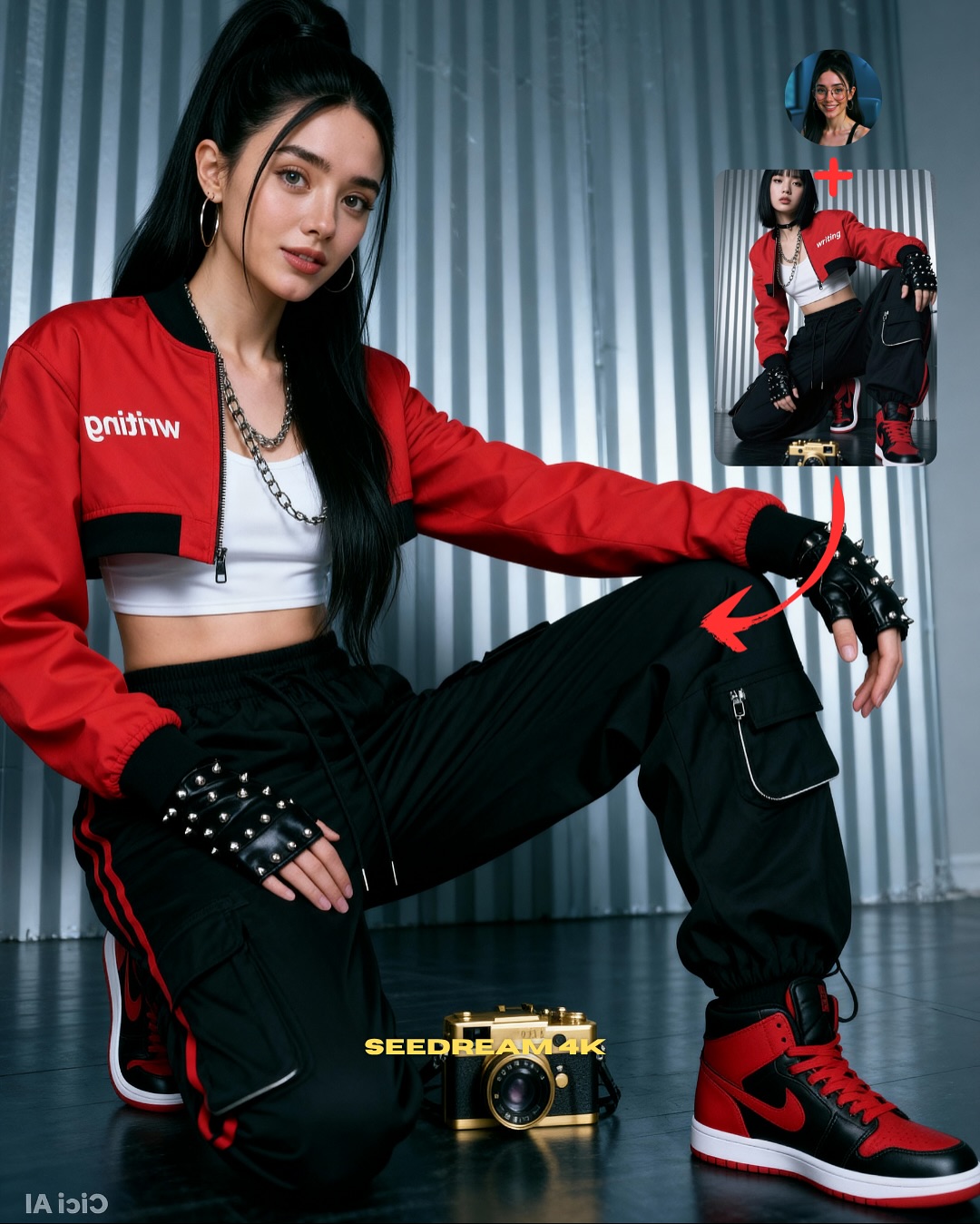 soy_aria_cruz: Streetwear Kneeling Pose Transfer AI