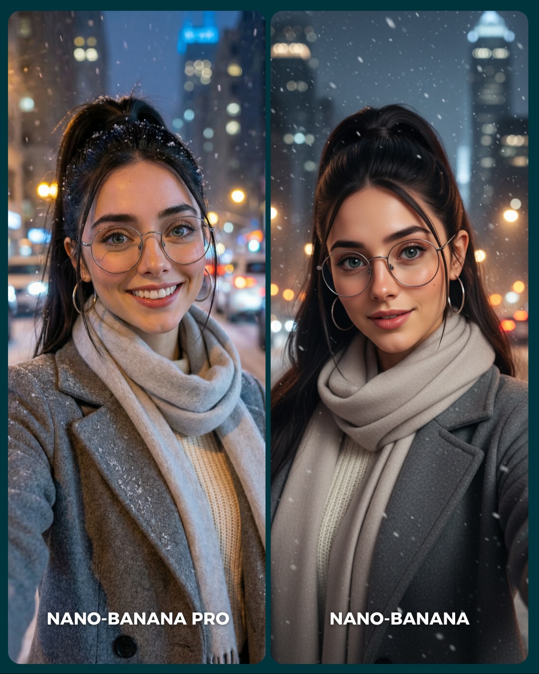 Winter City Selfie Comparison AI Image Prompt