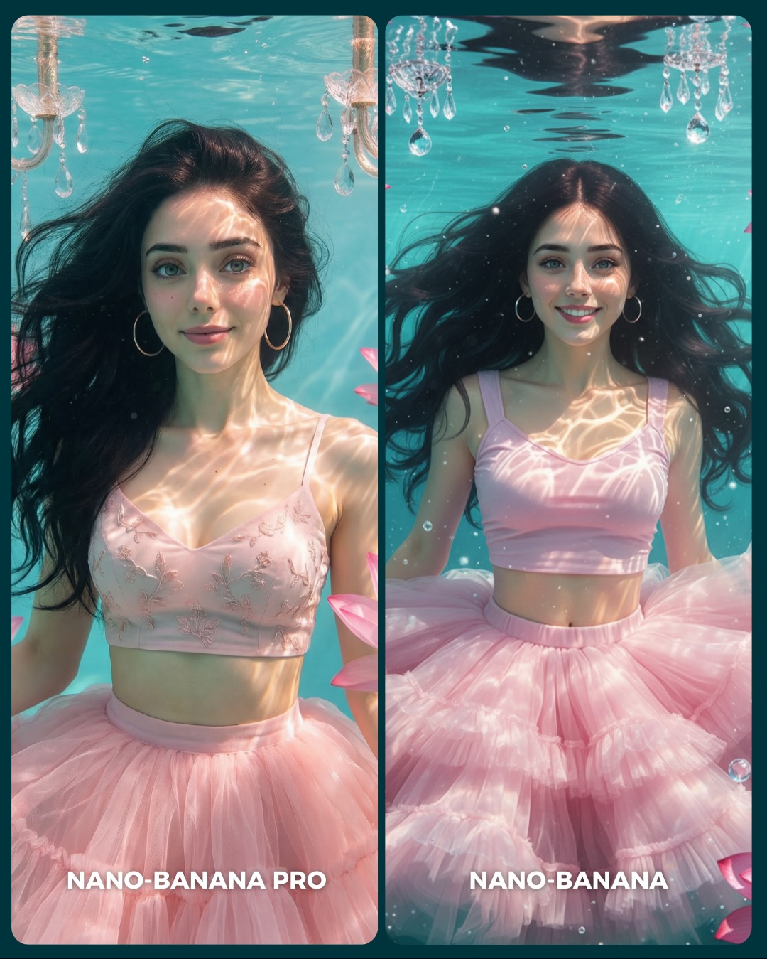 Underwater Pink Dress Comparison AI Image Prompt