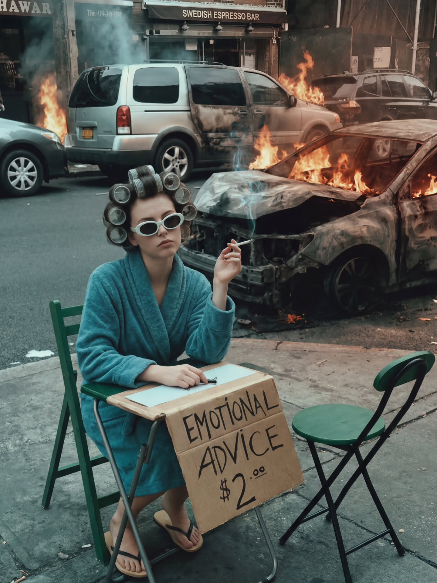 thataipage: Emotional Advice Burning Cars Meme AI Art