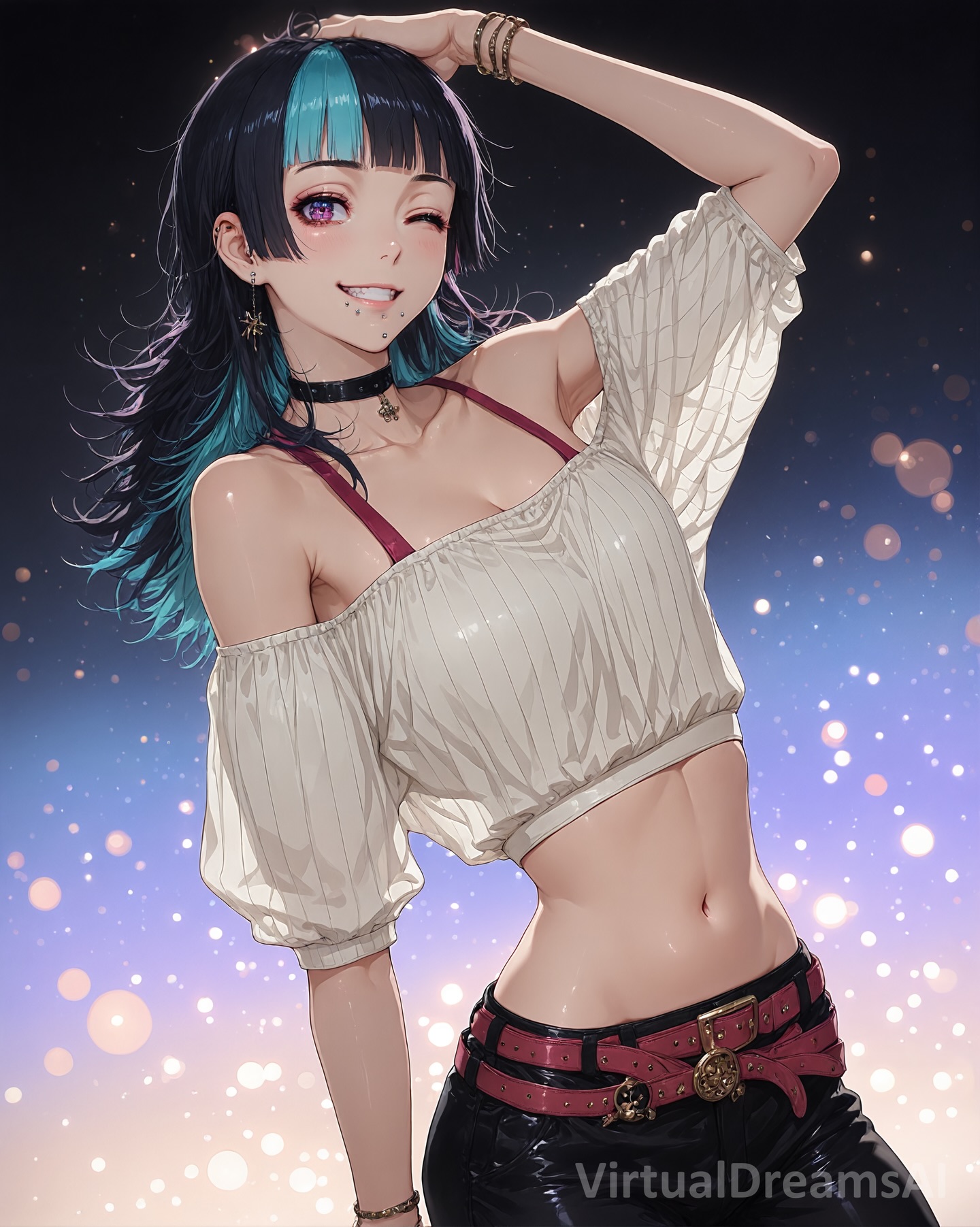 Winking Anime Fashion Portrait by virtualdreams.ai